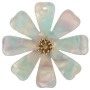 40 mm Flower Pendants in Acetate and Gold-Plated 304 Stainless Steel - Mint - Pearlescent Lilac (set of 2)