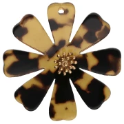 40 mm Flower Pendants Made of Acetate and Gold-Plated 304 Stainless Steel - Brown - Black (Set of 2)
