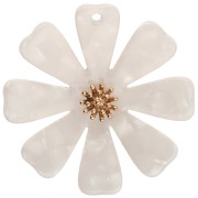 40 mm Flower Pendants in Acetate and Gold-Plated 304 Stainless Steel - Pearl White x2