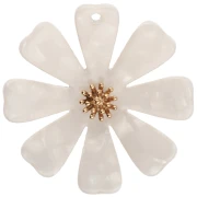40 mm Flower Pendants in Acetate and Gold-Plated 304 Stainless Steel - Pearl White x2