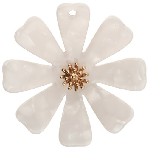 40 mm Flower Pendants in Acetate and Gold-Plated 304 Stainless Steel - Pearl White x2