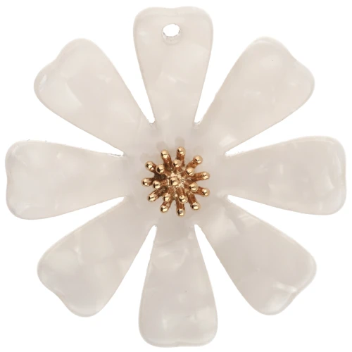 40 mm Flower Pendants in Acetate and Gold-Plated 304 Stainless Steel - Pearl White x2