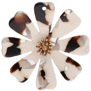 40 mm Flower Pendants in Acetate and Gold-Plated 304 Stainless Steel - Cream - Dark Brown (Set of 2)