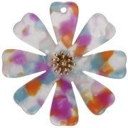 40 mm Flower Pendants in Acetate and Gold-Plated 304 Stainless Steel - Multicolored Pearlescent x2