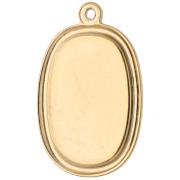 Oval Embroidered Pendant, 28x18 mm - Bee Pattern - Gold-Plated 304 Stainless Steel x1