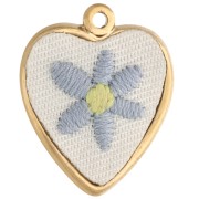 Embroidered Heart Pendant, 27x22 mm - Flower Pattern - Gold-Plated 304 Stainless Steel x1