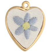 Embroidered Heart Pendant, 27x22 mm - Flower Pattern - Gold-Plated 304 Stainless Steel x1