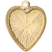 Embroidered Heart Pendant, 27x22 mm - Flower Pattern - Gold-Plated 304 Stainless Steel x1