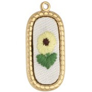Oval embroidered pendant, 32x14 mm - flower pattern - Gold-plated 304 stainless steel x1