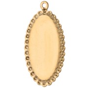 Oval embroidered pendant, 32x16.5 mm - flower pattern - Gold-plated 304 stainless steel x1