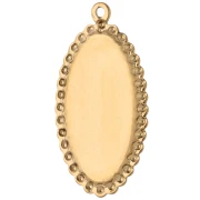 Oval embroidered pendant, 32x16.5 mm - flower pattern - Gold-plated 304 stainless steel x1