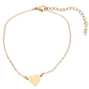Bracelet with Engravable Heart Spacer, 12x8.2 mm - Gold-Plated 304 Stainless Steel, 17 cm