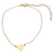 Bracelet with Engravable Heart Spacer, 12x8.2 mm - Gold-Plated 304 Stainless Steel, 17 cm
