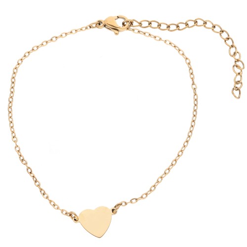 Bracelet with Engravable Heart Spacer, 12x8.2 mm - Gold-Plated 304 Stainless Steel, 17 cm
