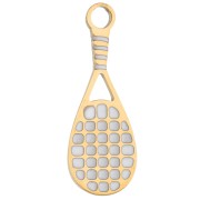 18x7 mm Epoxy Resin Tennis Racket Charm - Gold-Plated 316 Stainless Steel - White x1