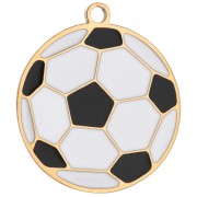 16mm Epoxy Resin Soccer Ball Charm - Gold-Plated 316 Stainless Steel - White - Black