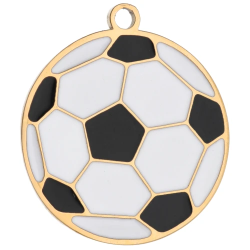 16mm Epoxy Resin Soccer Ball Charm - Gold-Plated 316 Stainless Steel - White - Black