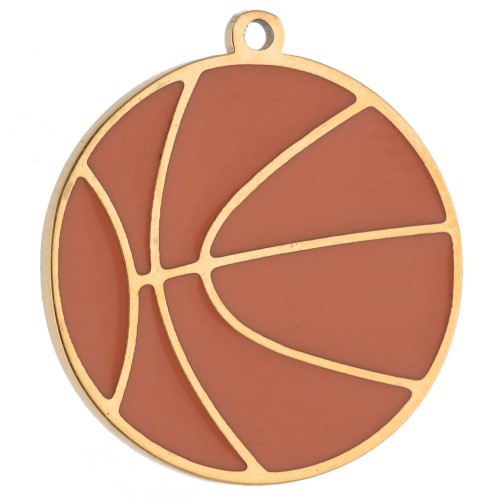 16 mm Epoxy Resin Basketball Charm - Gold-Plated 316 Stainless Steel - Orange x1