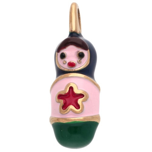 23x8 mm Matryoshka Charm with Epoxy Resin - Gold-Plated 304 Stainless Steel x1