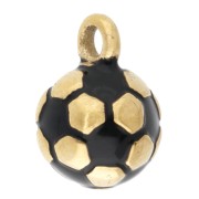8 mm Epoxy Resin Soccer Ball Charm - Gold-Plated 304 Stainless Steel - Black