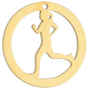 19 mm Round Pendant - Female Runner Pattern for Running Jewelry - Gold-Plated 316 Stainless Steel x1