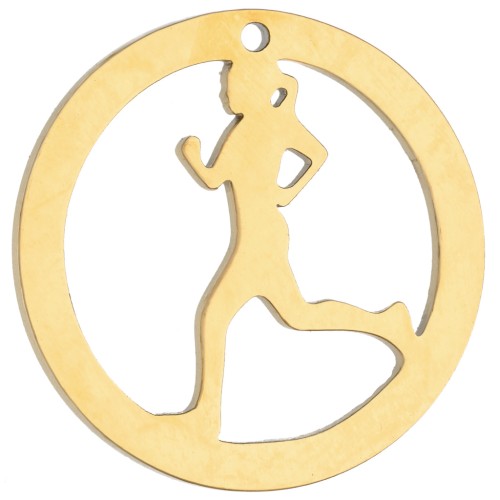 19 mm Round Pendant - Female Runner Pattern for Running Jewelry - Gold-Plated 316 Stainless Steel x1