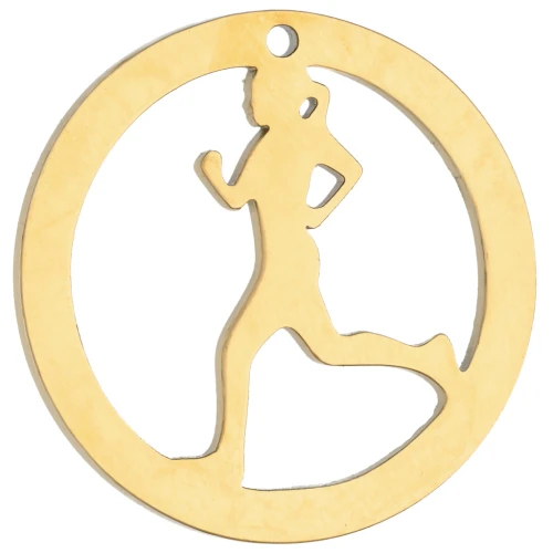 19 mm Round Pendant - Female Runner Pattern for Running Jewelry - Gold-Plated 316 Stainless Steel x1