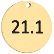 Text - 14 mm Round Engraved Charm 21.1 - Half Marathon 21.1 km - Gold-Plated 316 Stainless Steel x1 14 mm Round Engraved Charm 21.1 - Half Marathon 21.1 km - Gold-Plated 316 Stainless Steel x1