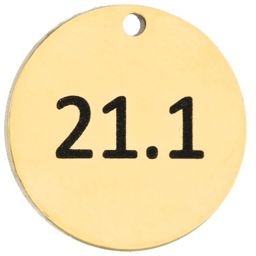 14 mm Round Engraved Charm 21.1 - Half Marathon 21.1 km - Gold-Plated 316 Stainless Steel x1