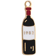 Wine Bottle Charm, 18x5 mm, Epoxy Resin - Gold-Plated 316 Stainless Steel - Black|raw }}