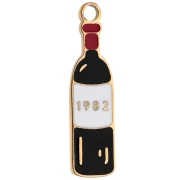 Wine Bottle Charm, 18x5 mm, Epoxy Resin - Gold-Plated 316 Stainless Steel - Black