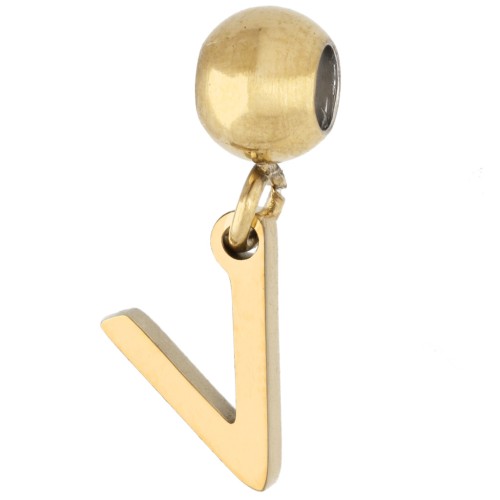 5 mm bead with V-shaped charm - Gold-plated 304 stainless steel x1