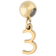 5 mm bead with number 3 charm - Gold-plated 304 stainless steel x1