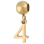 5 mm bead with number 4 charm - Gold-plated 304 stainless steel x1