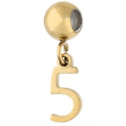 5 mm bead with number 5 charm - Gold-plated 304 stainless steel x1