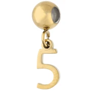 5 mm bead with number 5 charm - Gold-plated 304 stainless steel x1