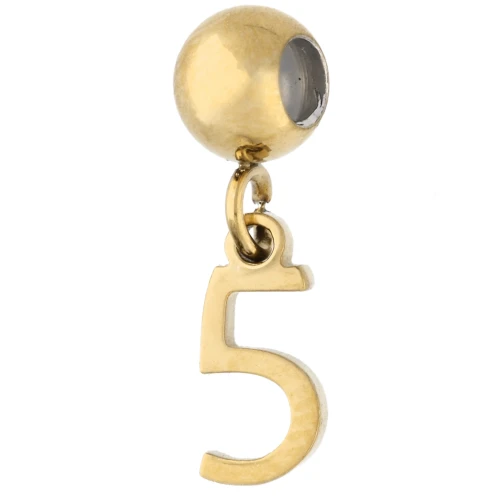 5 mm bead with number 5 charm - Gold-plated 304 stainless steel x1
