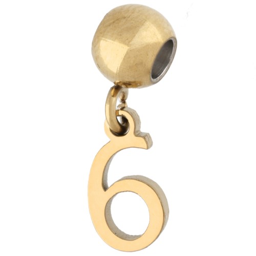 5 mm bead with number 6 charm - Gold-plated 304 stainless steel x1