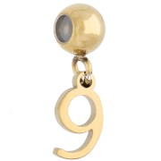 5 mm bead with number 9 charm - Gold-plated 304 stainless steel x1