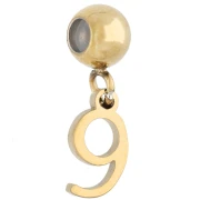 5 mm bead with number 9 charm - Gold-plated 304 stainless steel x1