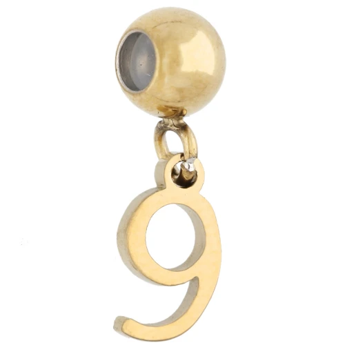 5 mm bead with number 9 charm - Gold-plated 304 stainless steel x1