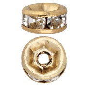 18 carats gold - 6 mm Rhinestone Rondelle Beads - Gold-Plated 304 Stainless Steel - Crystal x1 6 mm Rhinestone Rondelle Beads - Gold-Plated 304 Stainless Steel - Crystal x1