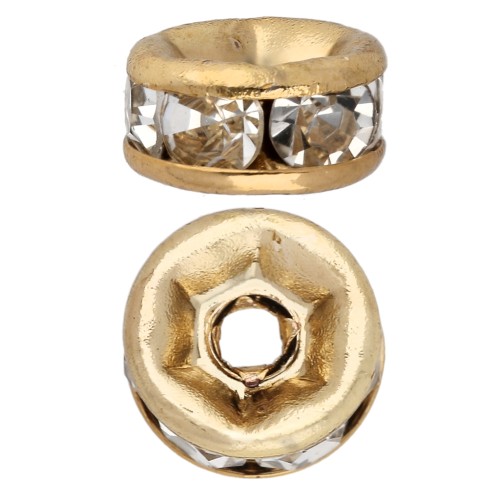 6 mm Rhinestone Rondelle Beads - Gold-Plated 304 Stainless Steel - Crystal x1