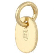 925 Sterling Silver-stamped oval medallion charm with closed ring, 9 mm - 925 Sterling Silver, Fine gold plated x1