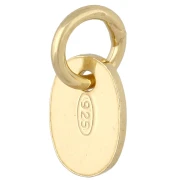 925 Sterling Silver-stamped oval medallion charm with closed ring, 9 mm - 925 Sterling Silver, Fine gold plated x1