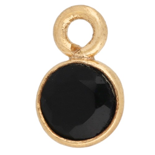 5 mm Round Faceted Charm - 3-micron Gold-Plated - Black Onyx x1