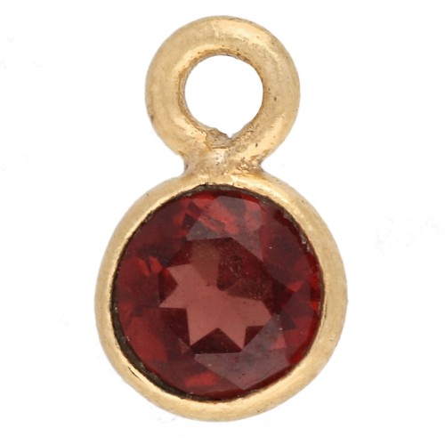 5 mm Round Faceted Charm - 3-micron Gold-Plated - Garnet x1