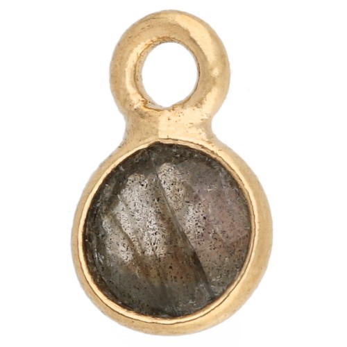 5 mm Round Faceted Charm - 3-micron Gold-Plated - Labradorite x1