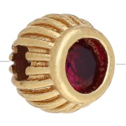 5 mm round ribbed bead with gemstone - Garnet - Fine gold plated x1