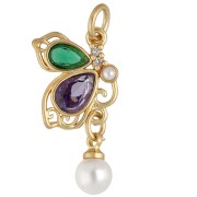 22x11 mm butterfly pendant with CZ and imitation mother-of-pearl charm - Fine gold plated
